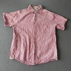 BRUNO NY Washable Linen Shirt Mens S Red‎ Short Sleeve Button Up Striped Light